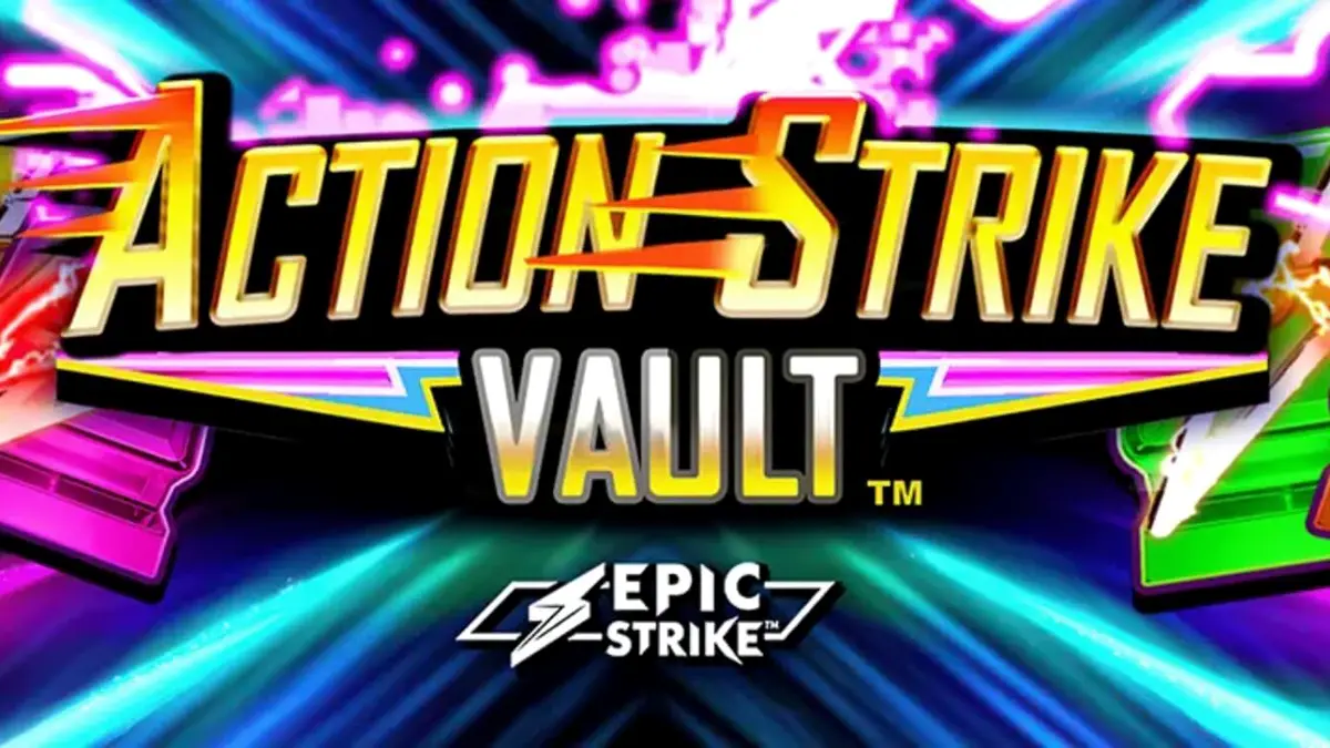 Interface do jogo Action Strike Vault com elementos neon e espaciais